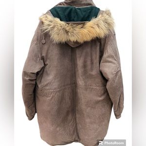 Silverado mens leather rubbed parka with detachable hood.